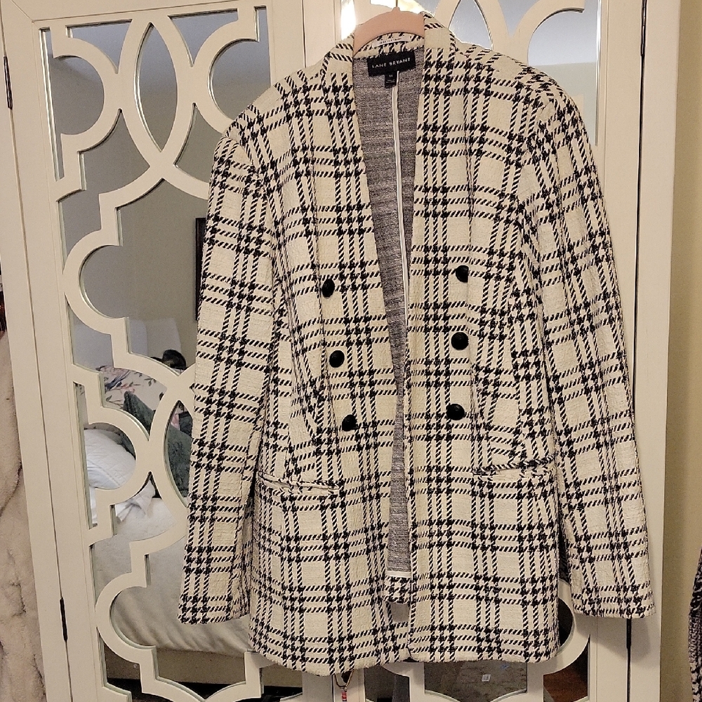 Lane Bryant Black and White Checkered Blazer